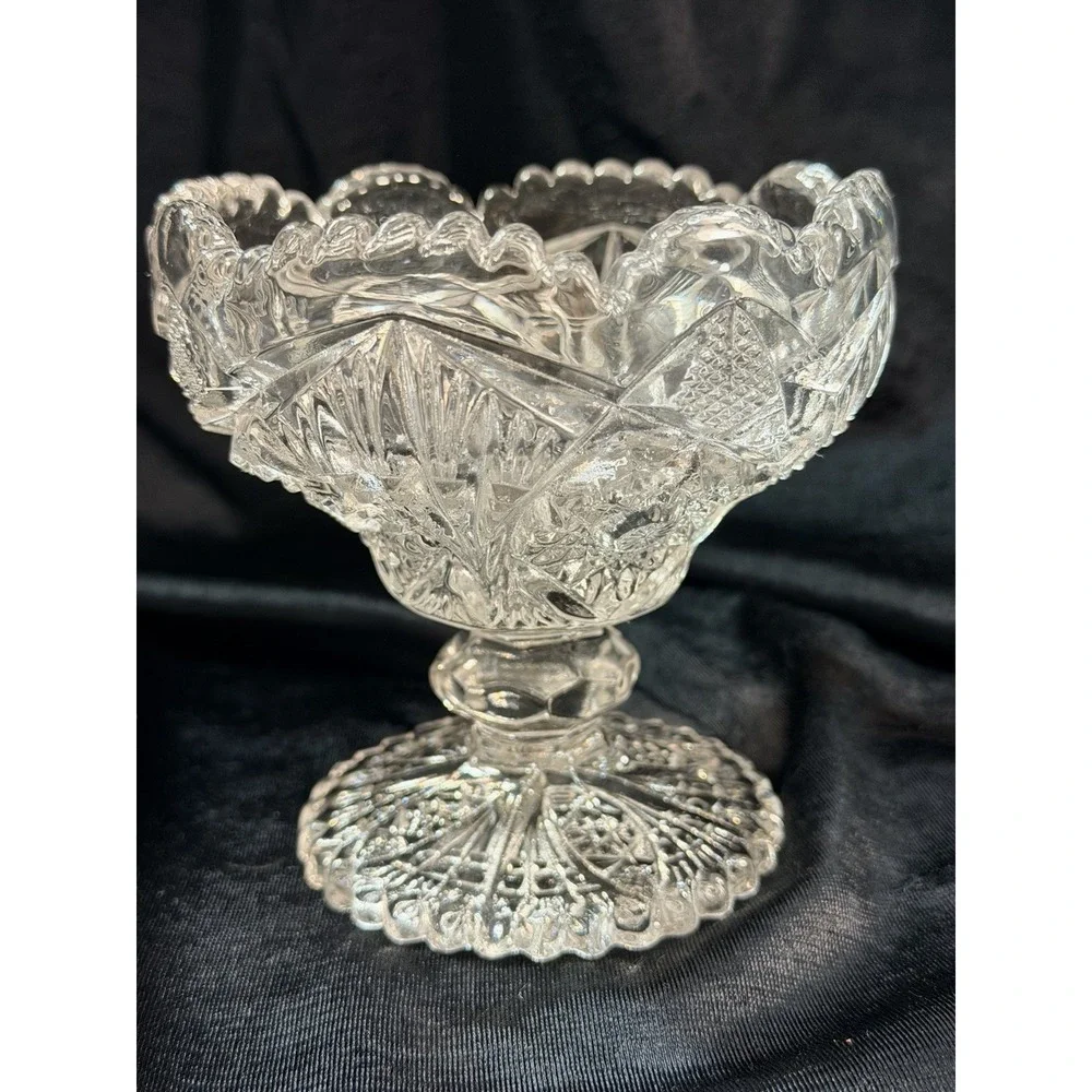 VTG Imperial Glass Clear Pressed Pattern Fan‎ / Star Compote Sawtooth (2609)